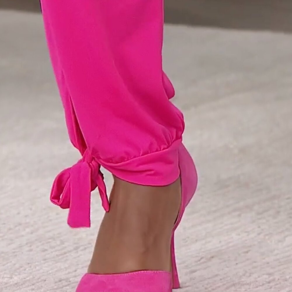 NWT Bright Pink Knit Pant with Side Slit and Tie Hem Ballon Pants - Picture 6 of 15